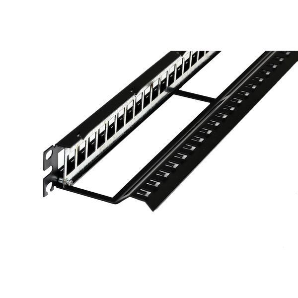 19" под 24 модуля Keystone, 1U с задним организатором, заземл., черная Патч-панель 301562 фото