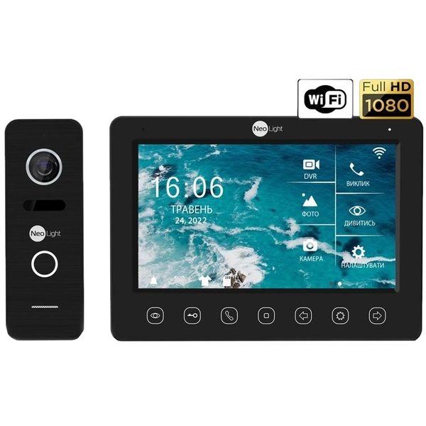 Відеодомофон KAPPA+ HD WF Black, панель виклику PRIME FHD Black з кутком NeoLight NeoKIT HD WF B/Black 301531 фото