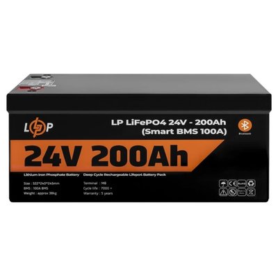 Акумулятор LP LiFePO4 24V (25,6V) - 200 Ah (5120Wh) (Smart BMS 100А) с BT пластик 301575 фото